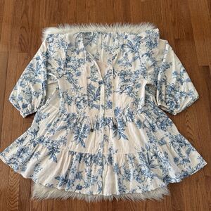 Free People Sunbaked Floral Tiered Mini Swing Dress Large Lined Puff Sleeve Boho